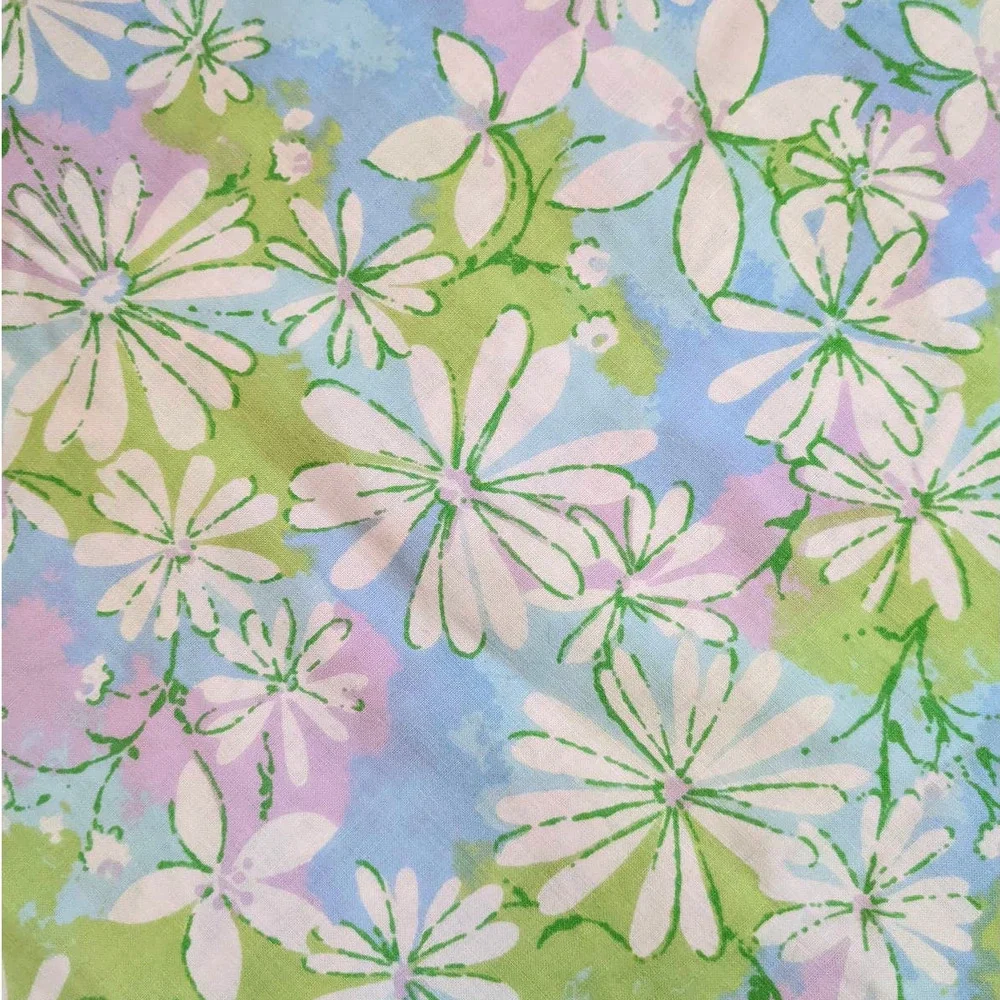 Vintage 60's 70's Flower Power Pillow Case,‎ Blue Green Pink Pastel Daisies